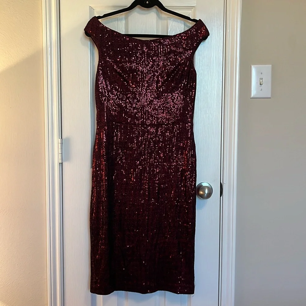 NWT Lauren Ralph Lauren Ruby Red Sequin Dress - Picture 2 of 10